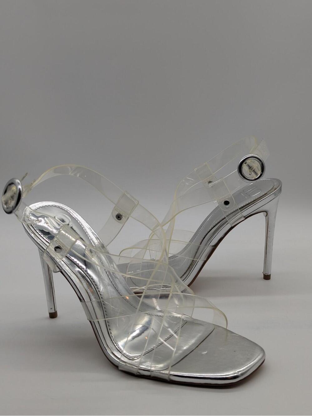 Womens Size 7 JLO Jennifer Lopez Fren Silver Slingback Translucent Stiletto Heel